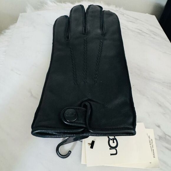 UGG Metisse Tabbed Vent Tech Soft Stretch Leather Gloves, Black, Large, NWT - Picture 6 of 14